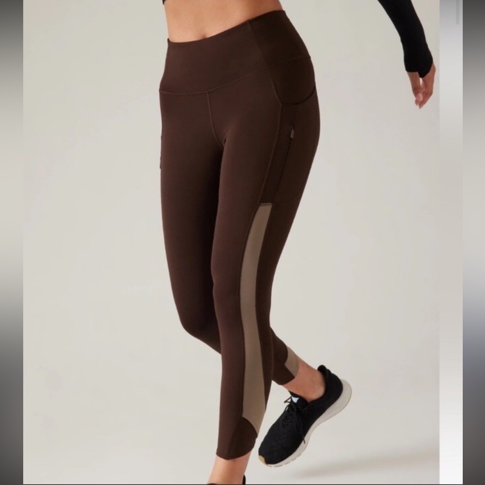 Athleta Ultimate Stash Colorblock 7/8 Leggings Size Small Chocolate Brown